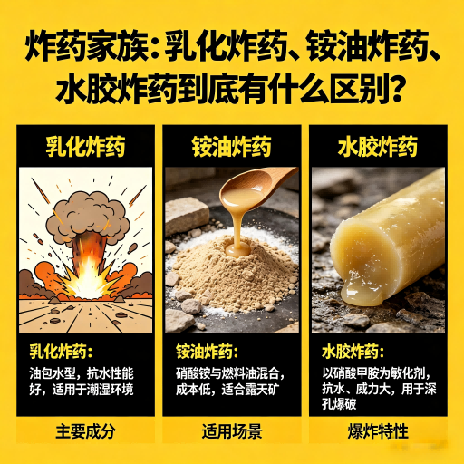 尉氏炸药家族：乳化炸药、铵油炸药、水胶炸药到底有什么区别？